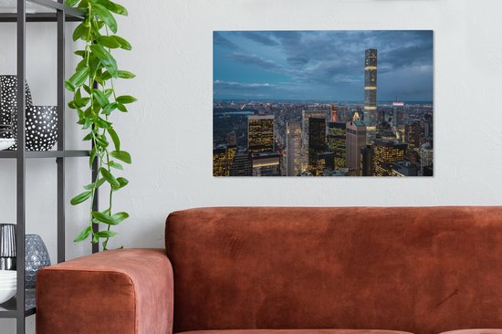 Canvas Schilderij Wolkenkrabber - Nacht - Architectuur - New York - 90x60 cm - Wanddecoratie