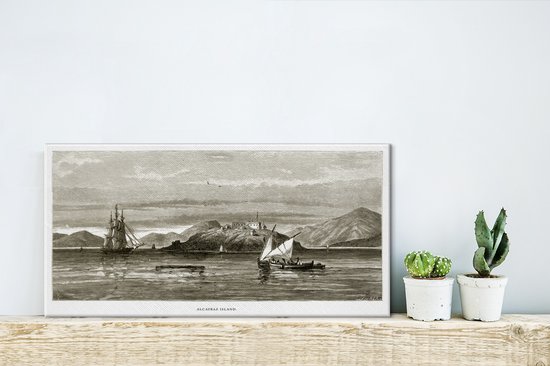 Une gravure illustrée de toile de l'île d'Alcatraz 40x20 cm - Tirage photo sur toile (Décoration murale salon / chambre)