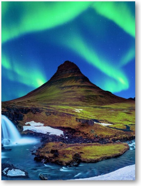 Noorderlicht - bij Kirkjufell in IJsland - 30x40 Dibond voor Binnen én Buiten - Landschap - Sterren - Natuur