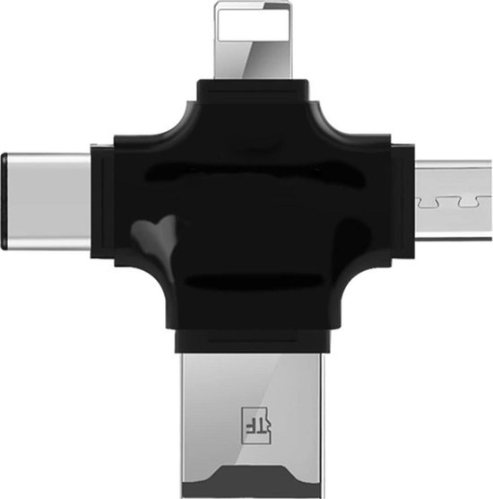 Card reader kaartlezer, 4-in-1 Micro SD - kaartlezer met Type C USB-connector OTG HUB-adapter, TF Flash-geheugenkaartlezer voor iPhone iOS / Android USB2.0 (zwart)