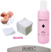 GUAPÀ® Nagellak Remover Set met Pluis vrije Nail Wipes voor het reinigen en verwijderen van je Gel |Acryl | Poly Gel Nagels & Nagellak + Nagelvijl Moon 100/180