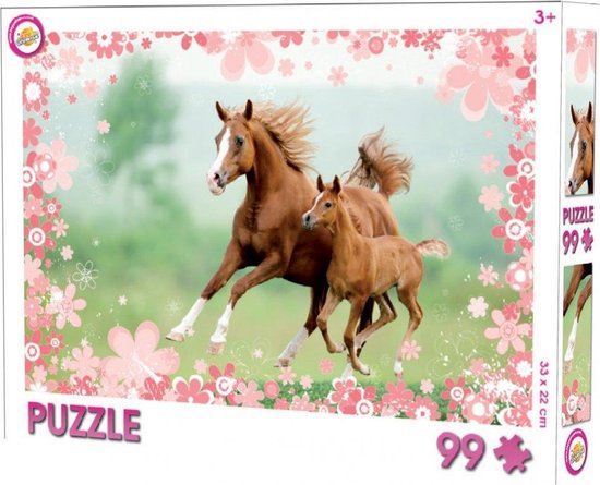 Paarden puzzel - 99 stukjes - Paard met veulen puzzle - 33 x 22 cm. |