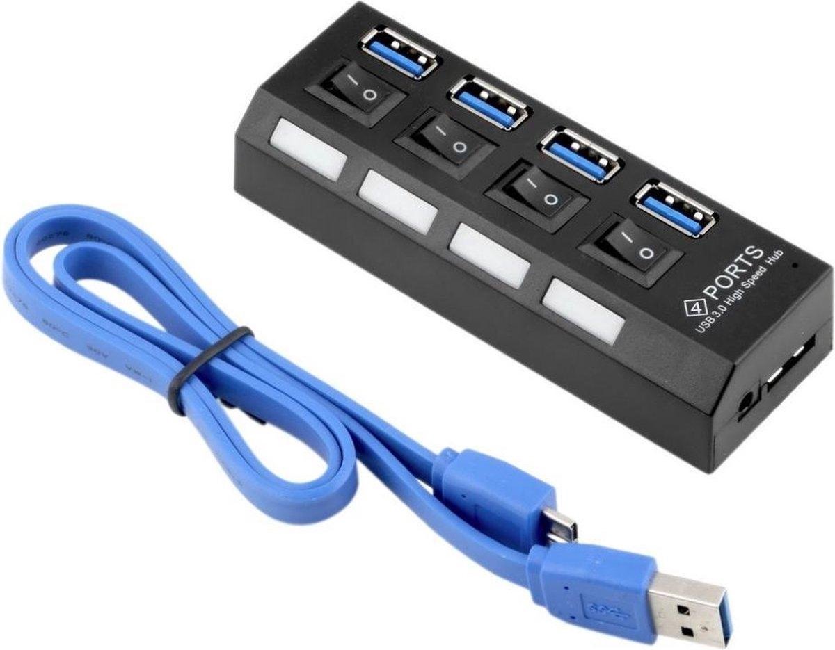 High Speed 4 Ports 3.0 USB Hub - Multi Oplaadadapter - Aan/Uit Knop - Led Verlichting