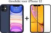 iPhone 12 hoesje donker blauw siliconen hoesjes cover hoes - Full cover - 1x iPhone 12 Screenprotector