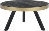 Ronde Salontafel - Zwart Hout Met Gouden Rand - 70x70x35cm