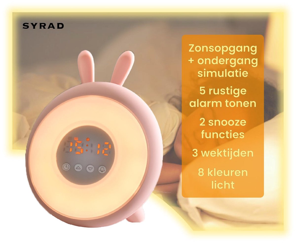 Sunrise Wekker, Wake Up Light Op Volledig Scherm Met Sunrise Simulation Dual Alarms Fm Radio 8 Natuurlijke Geluiden En Snooze 3 Lichtmodi Slaapkamercijfer