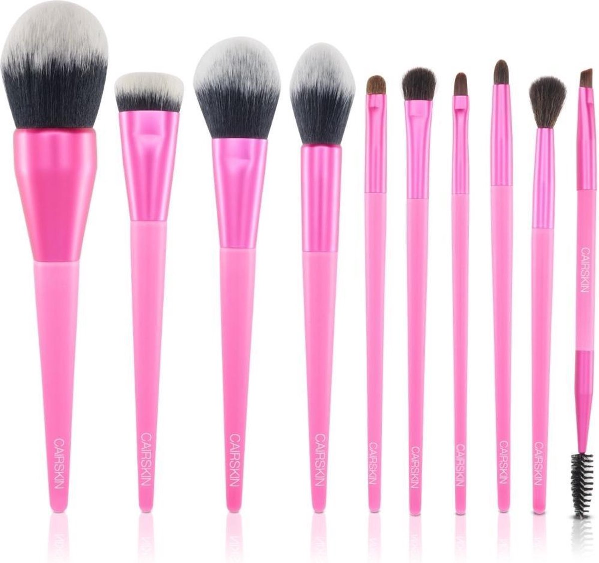 CAIRSKIN Professional Brush Set - 10 Neon Pink Premium Quality Synthetic Brushes - Professionele Kwasten - Set Synthetische Penselen - Vegan Brushes Gezicht / Eyeliner / Oogschaduw / Wenkbrauwen - Volledige Makeup Kwastenset - Vegan Cruelty Free