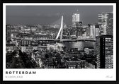 Poster Stad Rotterdam - A4 - 21 x 30 cm - Inclusief lijst (Zwart Aluminium)