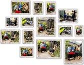 HAES DECO - Collage set met 14 houten fotolijsten Paris wit/bruin voor foto's formaat 10x15, 13x18, 15x20, 20x30, 30x30 en 30x40 - SP001906-14