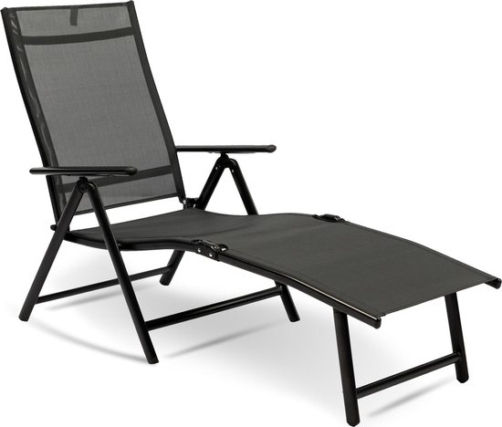 MaxxGarden Aluminium silver ligbed – voor tuin en zwembad – ligbed met verstelbare rug – 150x64x85 cm - zwart - MaxxGarden