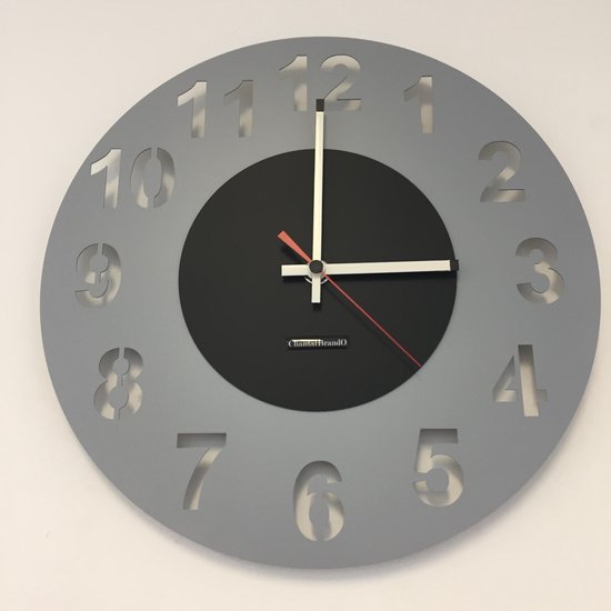 HORLOGE MURALE AMSTERDAM GRIS CERCLE BLACK -- POINTEUR ROUGE -- DESIGN HOLLANDAIS MODERNE