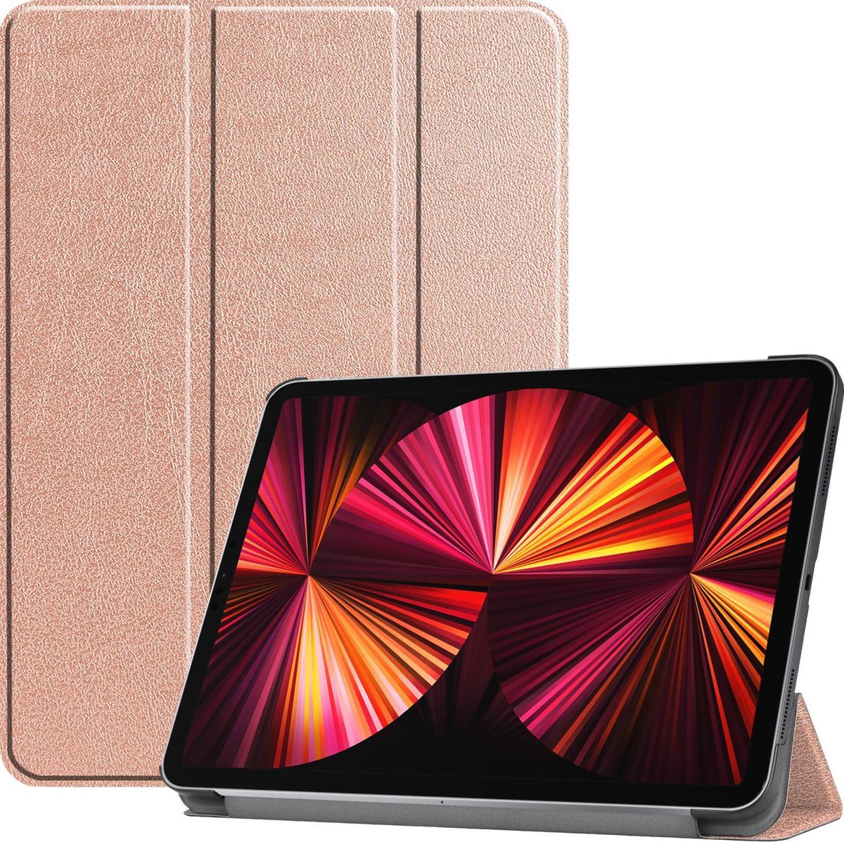 Hoesje Geschikt voor Apple iPad Pro (2021) - 11 inch - 3e generatie - Dun & Stevig - Trifold Bookcase - Hard Cover - Hardcover Book Case - Tablet Hoes - Rosé goud
