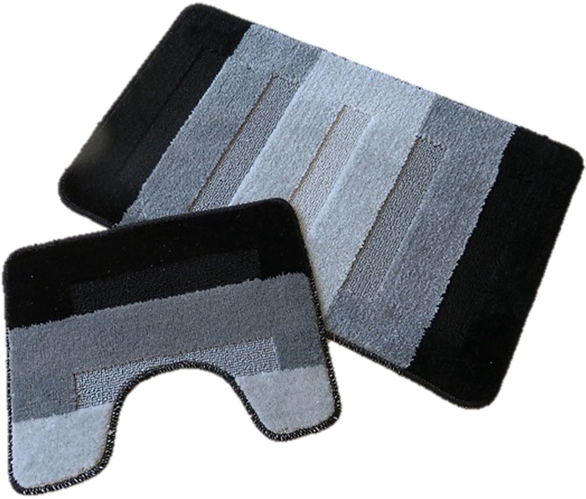 Ikado Badmat set - Zwart/grijs - 60 x 100 cm + 50 x 60 cm