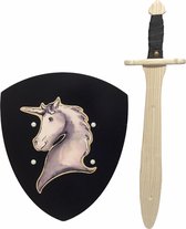 Houten struikrover zwaard en Schild eenhoorn unicorn kinderzwaard ridderzwaard ridderschild ridder