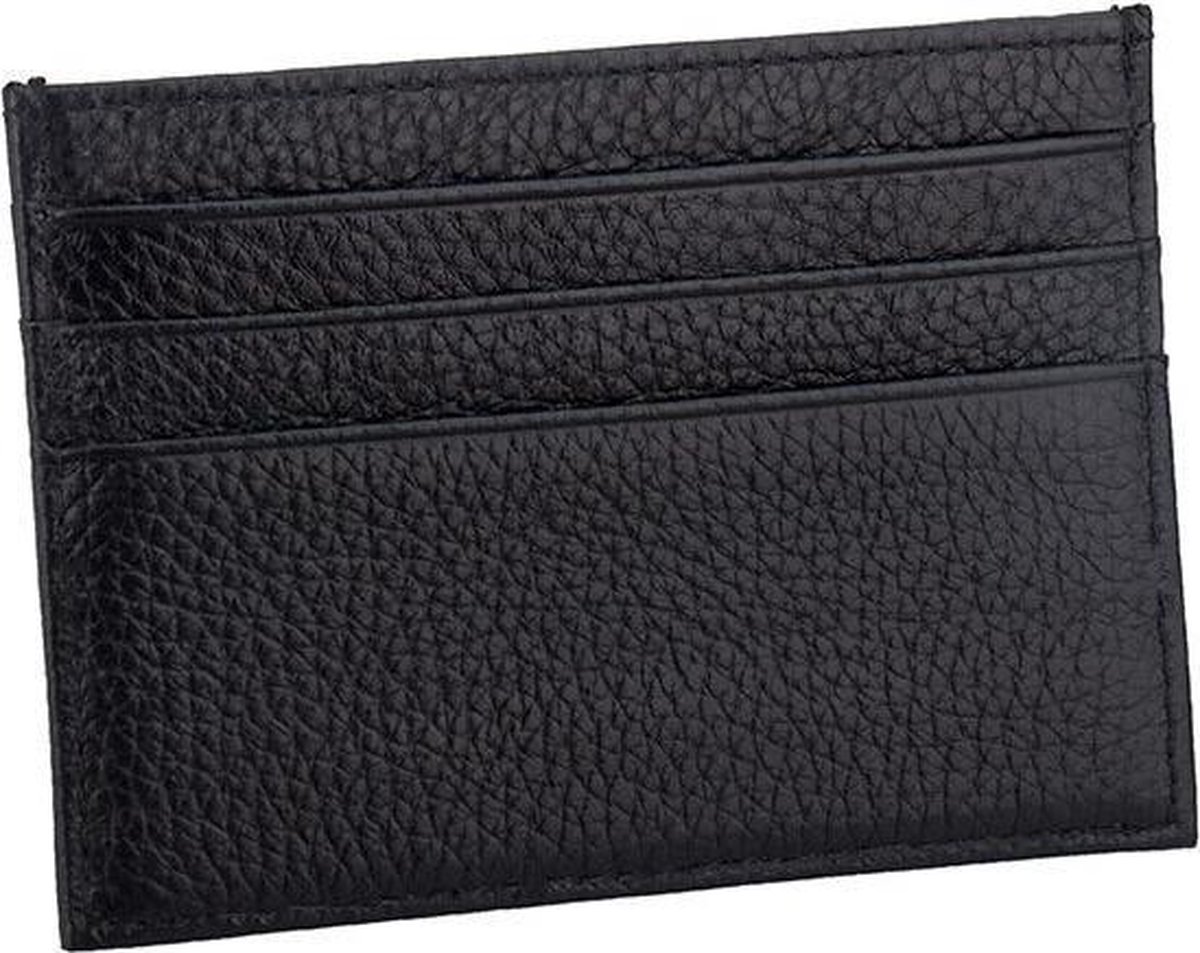 Pasjeshouder Leer met Mooie Stiksels - Zwart - 7 Pasjes - Portemonnee Heren Dames - Kaarthouder - Papa Cadeau Voor Mannen - Vaderdag