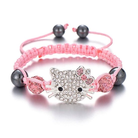 Bracelet enfant Hello Kitty rose avec perles shamballa et strass | bol.com