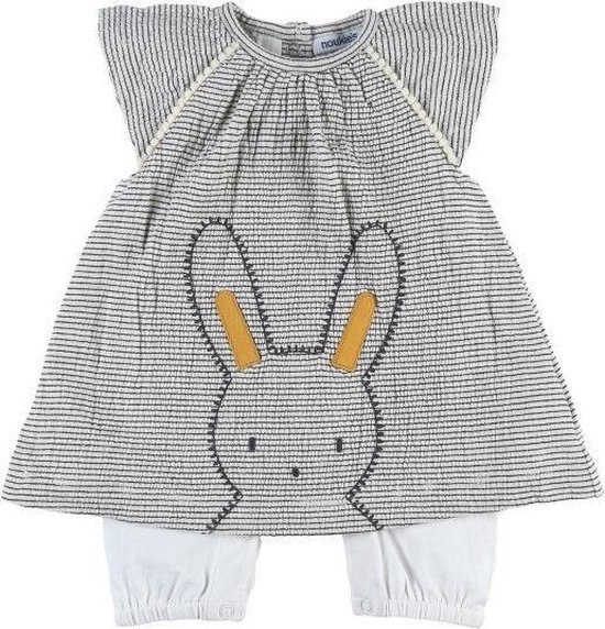 noukie's , jurk , kleedje met vaste broek onder , streepje , konijn, 3 maand