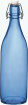 Diepblauwe beugelfles | Waterfles | Bormioli Rocco | Italiaans glas | beugelfles 1 liter | met beugelsluiting