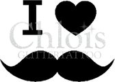 Chloïs Glittertattoo Sjabloon 5 Stuks - I love mustache - CH4030 - 5 stuks gelijke zelfklevende sjablonen in verpakking - Geschikt voor 5 Tattoos - Nep Tattoo - Geschikt voor Glitt