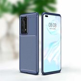 Voor Huawei P40 Pro + Carbon Fiber Texture Shockproof TPU Case (Blauw)