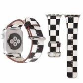 Voor Apple Watch Series 3 & 2 & 1 38 mm zwart-wit roosterpatroon PU lederen polsband