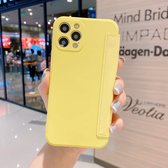Imiteer vloeibare siliconen horizontale flip lederen hoes met kaartsleuven voor iPhone 12 Pro (geel)