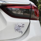 Wolfskop vorm glanzende metalen auto gratis sticker (zilver)