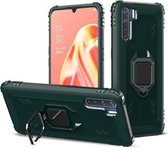 Voor OPPO A91 & F15 & Reno3 koolstofvezel beschermhoes met 360 graden roterende ringhouder (groen)