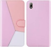 Voor Huawei Y5 (2019) Driekleurige stiksels Horizontale flip TPU + PU lederen tas met houder & kaartsleuven en portemonnee (roze)