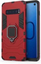 PC + TPU schokbestendige beschermhoes voor Samsung Galaxy S10, met magnetische ringhouder (rood)
