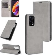 Voor Oppo Realme X7 Retro-skin Business magnetische zuignap lederen tas met houder & kaartsleuven en portemonnee (grijs)