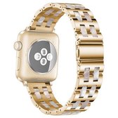 Voor Apple Watch Series 6 & SE & 5 & 4 40 mm / 3 & 2 & 1 38 mm roestvrij staal + kunststof horlogebandje (roze bloem)