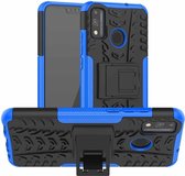 Voor Huawei Honor 9X Lite / Honor 8X Bandentextuur Schokbestendig TPU + PC beschermhoes met houder (blauw)