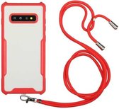 Voor Samsung Galaxy S10 acryl + kleur TPU schokbestendig hoesje met nekkoord (rood)