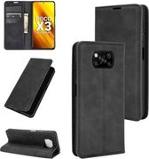 Voor Xiaomi Poco X3 / X3 NFC Retro-skin Zakelijke magnetische zuignap lederen tas met houder & kaartsleuven & portemonnee (zwart)