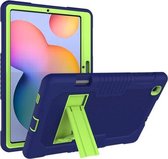 Contrasterende kleur Robot schokbestendig siliconen + pc-beschermhoes met houder voor Samsung Galaxy Tab S6 Lite P610 (marineblauw geelgroen)