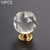 10 STKS 30 mm K9 verguld transparant glas kristal sferisch enkel gat ladehandvat (transparant + goud)