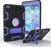 Voor iPad Mini 3/2/1 schokbestendige pc + siliconen beschermhoes, met houder (zwart paars)