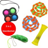 Fidget Voordeelset bestaande uit 2x Wacky Tracks, 1 x Simple Dimple Spinner , 1 x Pea popper en 1 x Mesh and marble fidget toy - fidget toys pakket onder de 18 euro