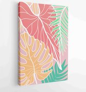 Summer tropical wall arts vector. Palm leaves, coconut leaf, monstera leaf, line arts 2 - Moderne schilderijen – Vertical – 1922510714 - 80*60 Vertical