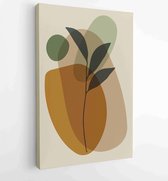 Green and earth tone background foliage line art drawing with abstract shape and watercolor 4 - Moderne schilderijen – Vertical – 1922511899 - 50*40 Vertical