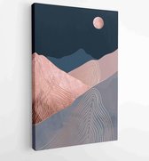 Gold mountain background vector. Mid century landscape art with sun and moon, Sea and Ocean 3 - Moderne schilderijen – Vertical – 1922734949 - 50*40 Vertical