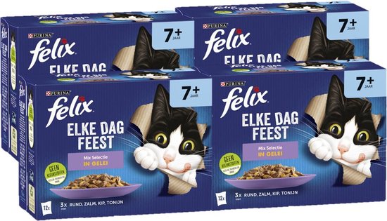 Felix Elke Dag Feest Mix Selectie In Gelei 7+ Senior – Katten Natvoer – 48 X 85G