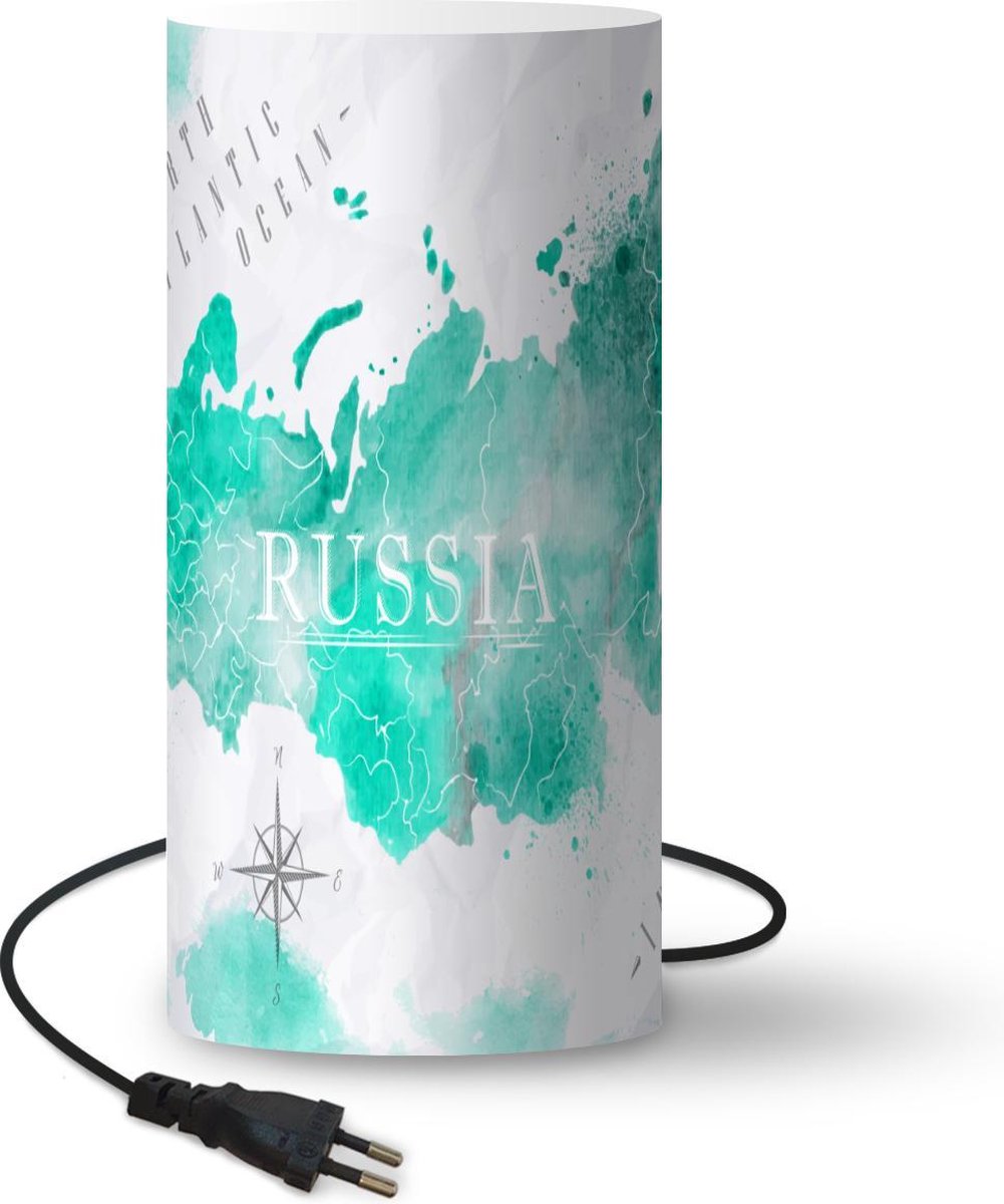 Lamp - Nachtlampje - Tafellamp slaapkamer - Rusland - Waterverf - Kaart - 54 cm hoog - Ø24.8 cm - Inclusief LED lamp