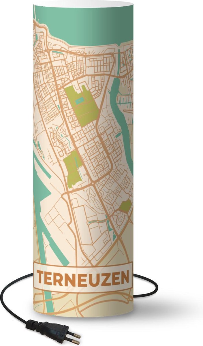 Lamp - Nachtlampje - Tafellamp slaapkamer - Kaart - Terneuzen - Vintage - 60 cm hoog - Ø19.1 cm - Inclusief LED lamp