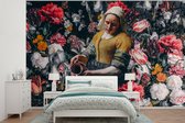 Behang - Fotobehang Melkmeisje - Johannes Vermeer - Bloemen - Breedte 420 cm x hoogte 280 cm