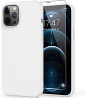 Solid hoesje Geschikt voor: iPhone 11 Pro Max Soft Touch Liquid Silicone Flexible TPU Rubber - Wit  + 1X Screenprotector Tempered Glass