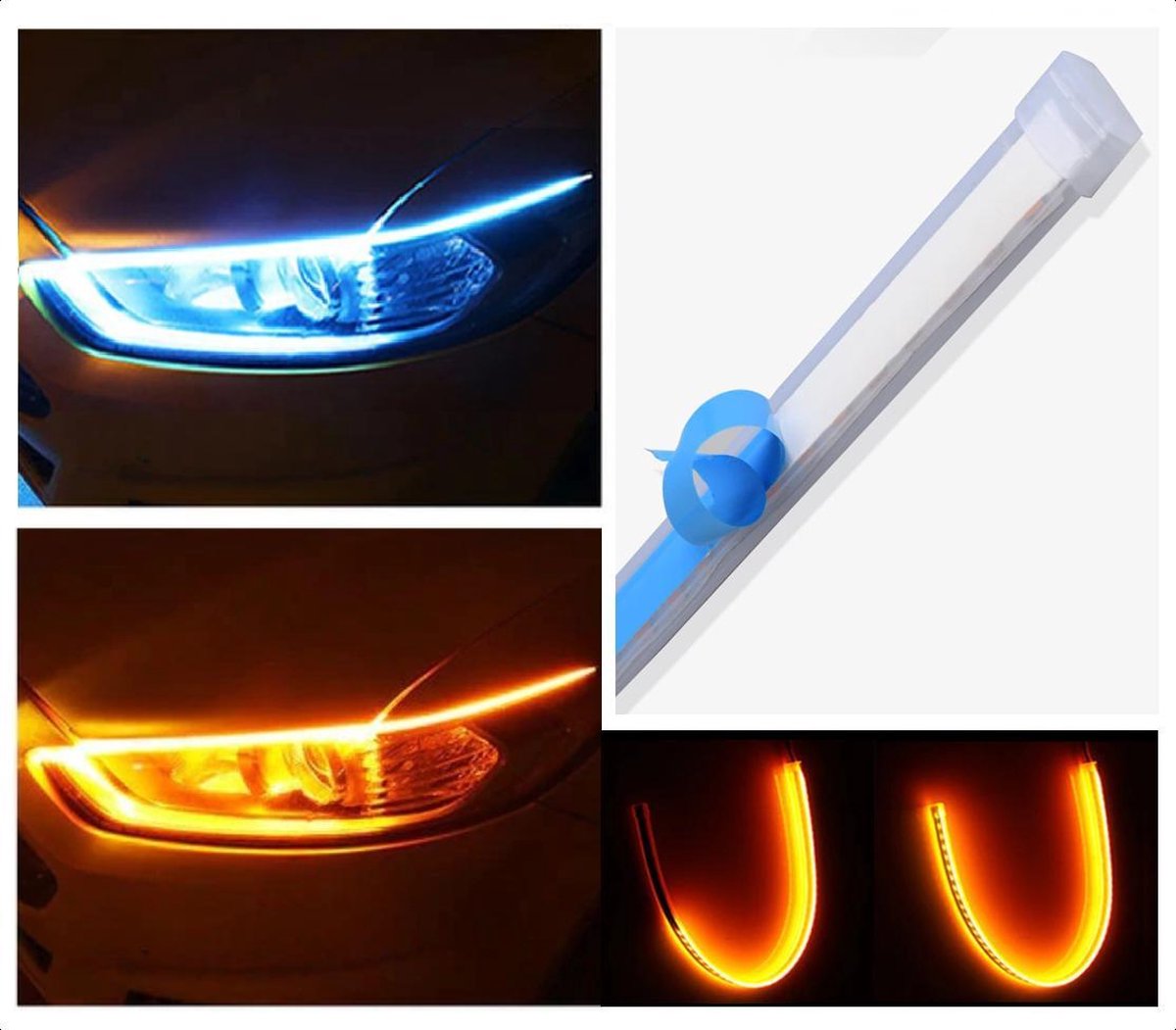 DRL LED Strip - Auto dagrijverlichting met richtingaanwijzer -- 60cm -- ice Blue -- Koplamp Led Strip