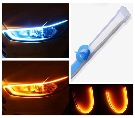 DRL LED Strip - Feux de jour de voiture avec clignotant -- 60cm -- Ice Blue  -- Phare... | bol