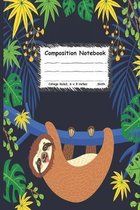 Composition notebook: adorable sloth with palm leaves on jungle